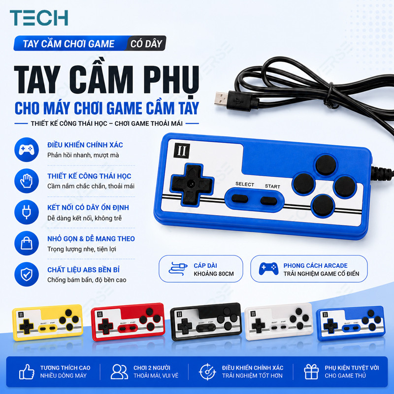Tay Cầm Máy Chơi Game SUP Có Dây Phụ Kiện Máy Game SUP Tay Cầm Chơi Game 2 Người Controller Retro