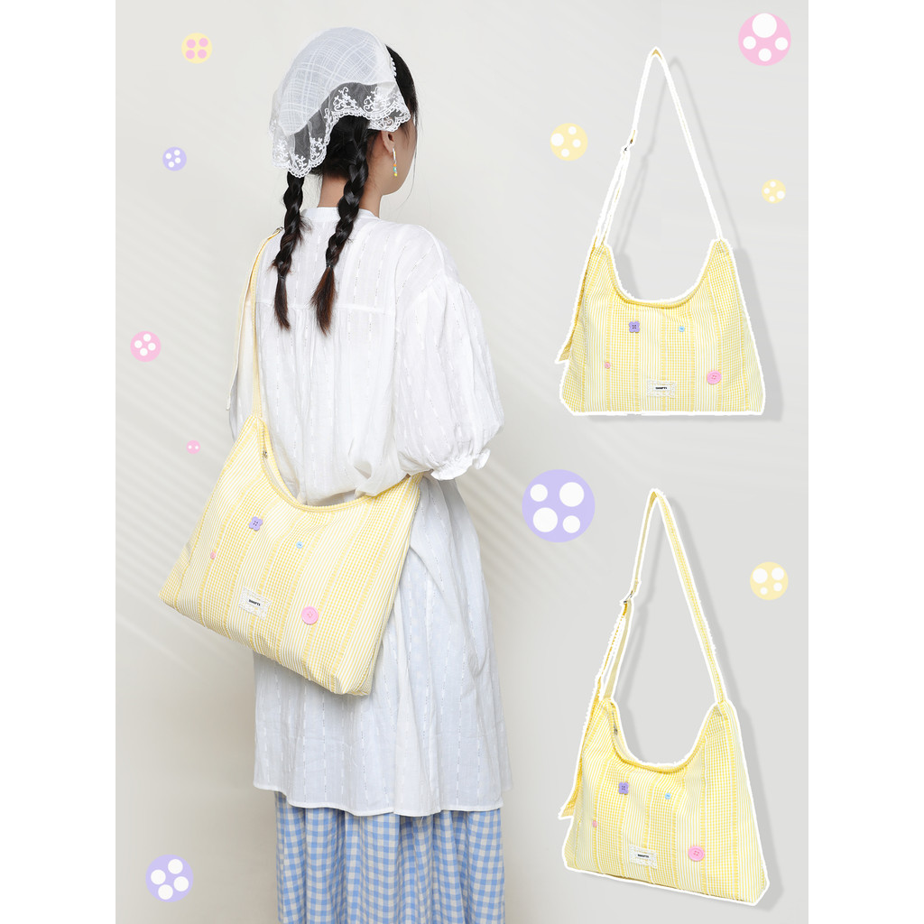 Sau khi gặp gỡ Niche Design Girly Checkered Checkered Messenger Bag Dopamine Fresh Checkered Class Đ