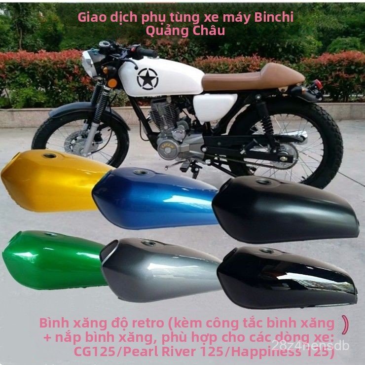 Bình xăng xe máy CG125 độ dáng trơn không lỗ logo sơn hấp cao cấp bóng đẹp Cafe Racer