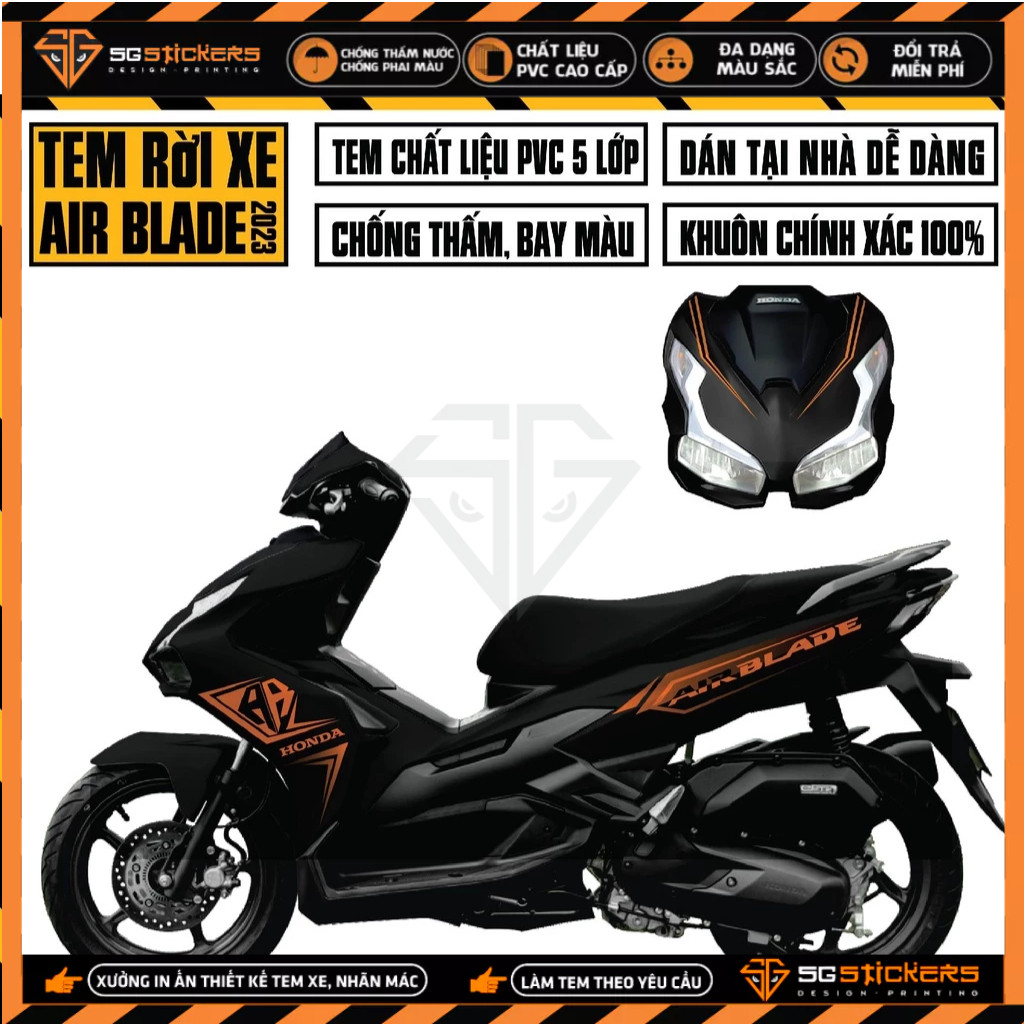 Tem AirBlade 2023 Thiết Kế Tem Chỉ | AB2023-14 | Team Decal Hình Dán Xe Máy AB Air Blade Đen Đỏ Xanh