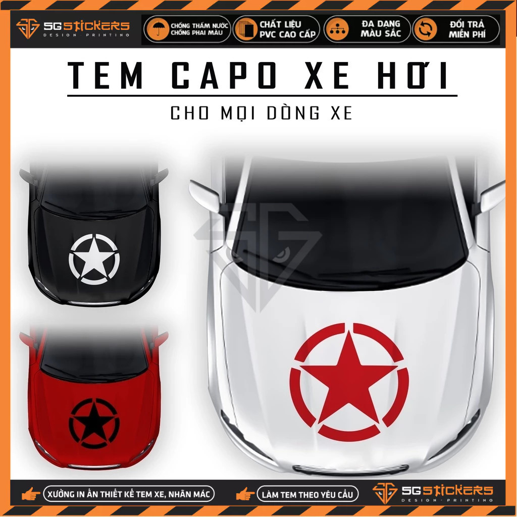 Tem Dán Nắp Capo Xe Ô Tô Xe Hơi Mẫu Ngôi Sao | TCPOT-12 | Decal Dán Nắp Capo, Sườn Xe Oto Chống Nước