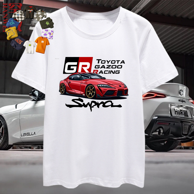 JDM Toyota supra Bull Demon King 2JZ Áo thun ngắn tay ô tô sửa đổi, Áo thun nam nữ cổ tròn thời tran