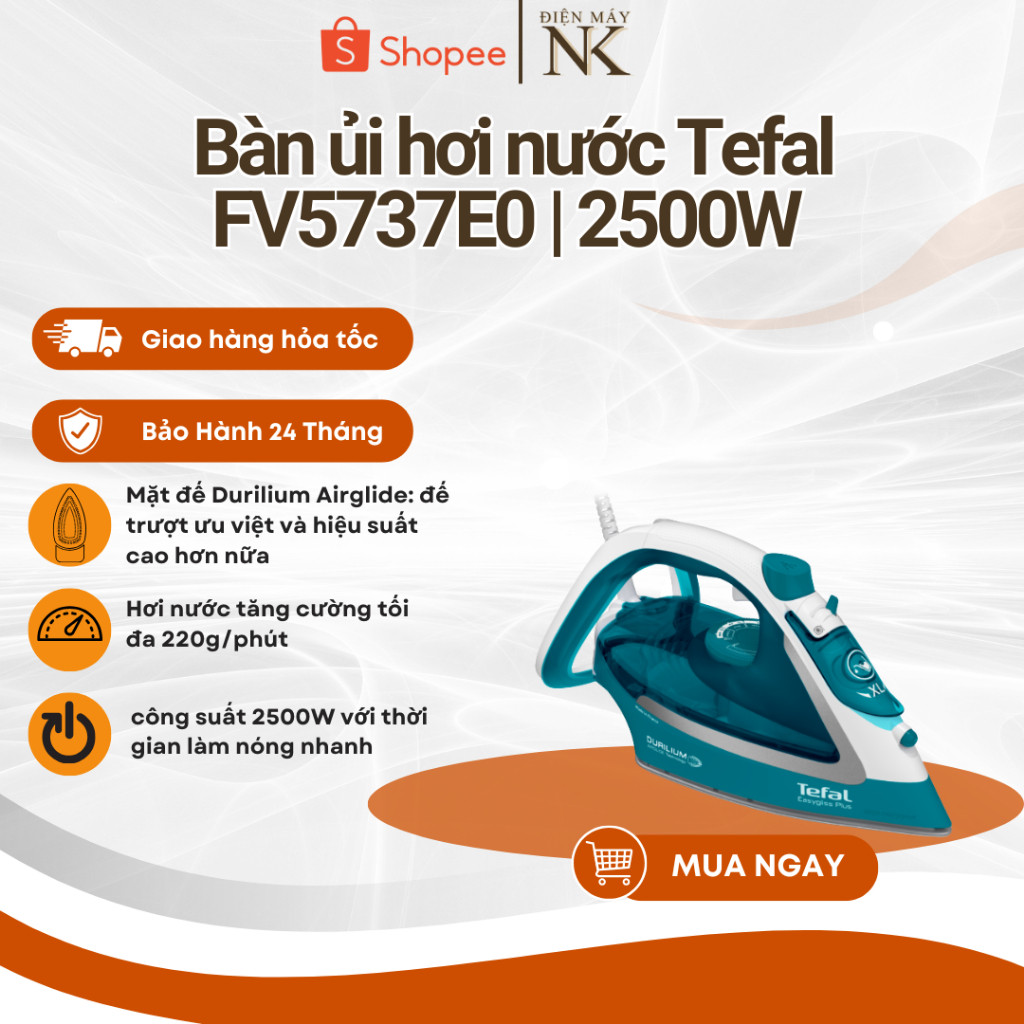 Bàn ủi hơi nước Tefal FV5737E0 | Sản xuất tại Pháp | Công suất 2500W - Bảo Hành 24 Tháng