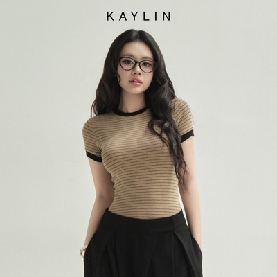 Áo thun KAYLIN form Basic dáng ôm phối sọc chất vải thun cotton co giãn BST Hè 2025 - N2481