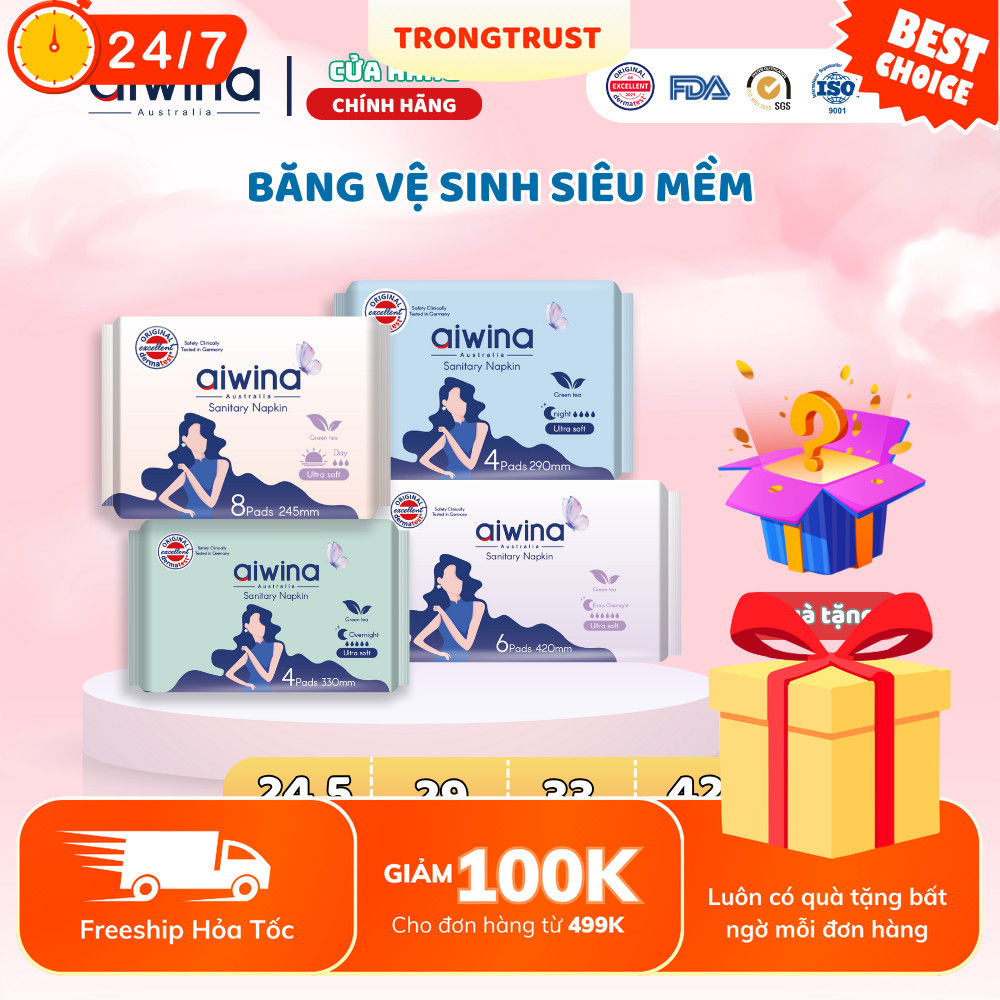 Băng vệ sinh AIWINA siêu mềm ban ngày - ban đêm nhiều size
