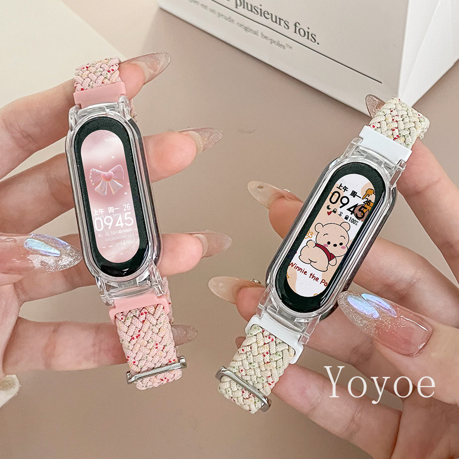 Ốp Lưng Trong Suốt + Dây Đeo Nylon Cho Mi Band 10 Vòng Tay Phiên Bản Gốm Sứ Cho Xiao Mi Band 10 8 9 