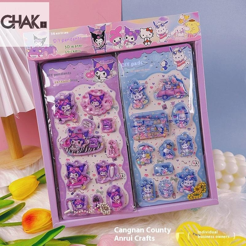 Technicolornice Sanrio Kawaii 3D Dán Hoạt Hình Dễ Thương Deco Dán DIY Điện Thoại Hành Lý Xe Máy Lapt