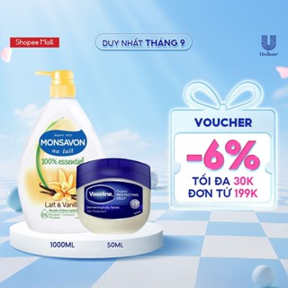  Bộ sữa tắm Monsavon 1000ml + sáp dưỡng ẩm Vaseline 50ml 42g  