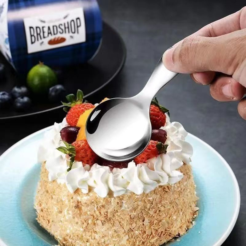 M & K | Tay Cầm Ngắn Thìa Tròn Nhỏ 304 Thép Không Gỉ Du Lịch Di Động Thìa Trẻ Em Dễ Thương Thìa Mini