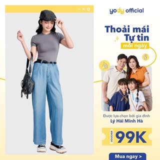GIẢM 10%⚡ Quần Jeans nữ ống rộng YODY chất giấy bay, cạp chun sau thoải mái TRA - QJN7062