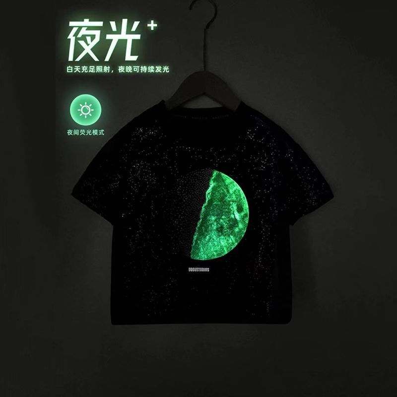 儿童短袖2024新款夏季T恤男童中大童上衣纯棉夜光潮流衣服6.16Children's Short-Sleeve 2024 New Summer T-Shirt for Boys, Medium an