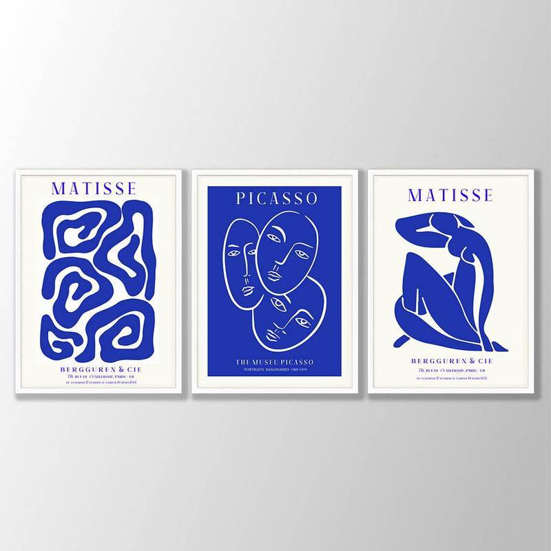 Klein Blue Matisse Picasso Trừu Tượng Dòng Nghệ Thuật Canvas Nghệ Thuật Treo Tường Triển Lãm Tối Giả