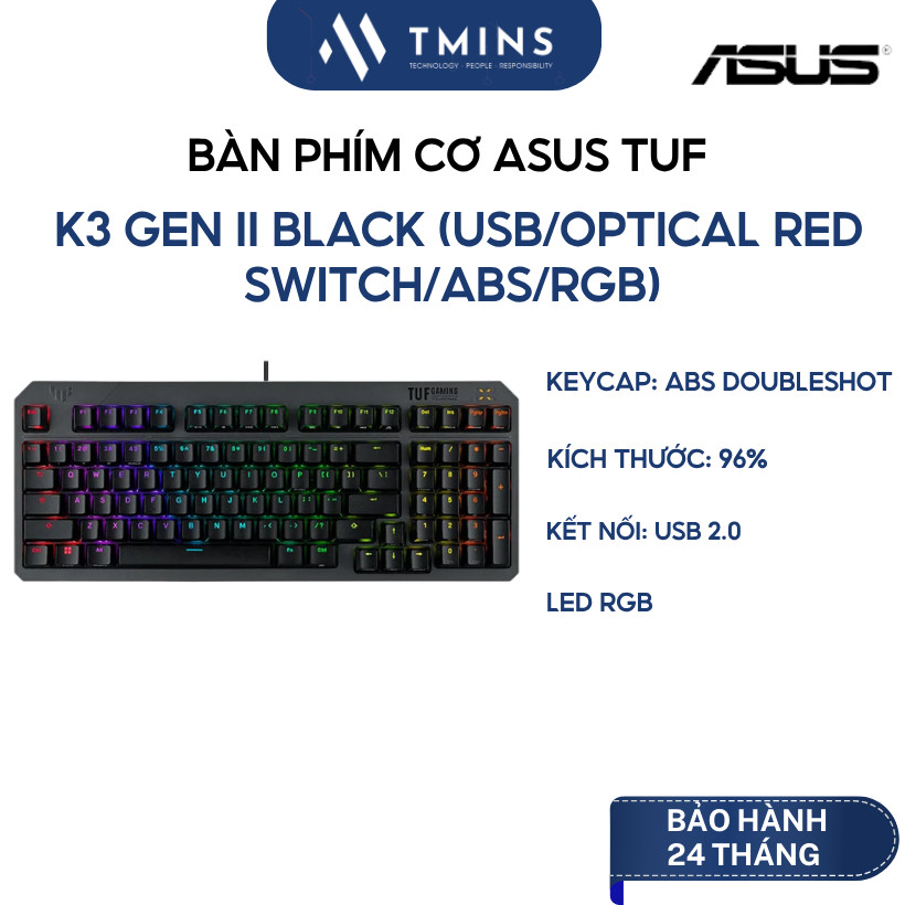 Bàn phím cơ Asus TUF  K3 Gen II Black (USB/Optical Red Switch/ABS/RGB) - Hàng chính hãng