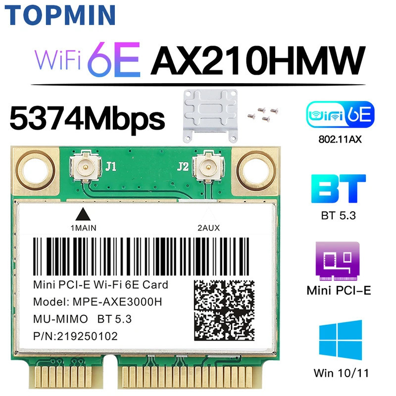 WiFi 6E AX210HMW Mini PCI-E Wifi Card Mạng Bluetooth 5.3 Cho Thẻ AX210 Bộ Chuyển Đổi Wi-Fi Không Dây