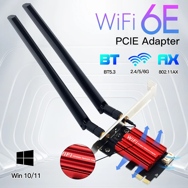 Wifi 6E AX210 PCIE Wifi Adapter 5400Mbps Card mạng Ethernet không dây BT 5.3 2.4G / 5G / 6GHz Băng t