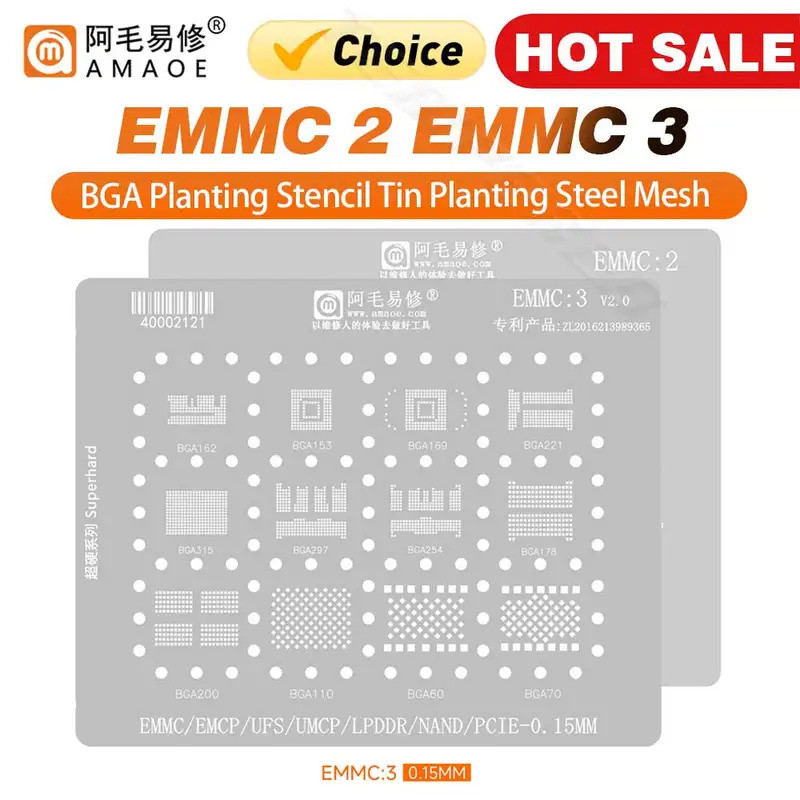 AMAOE EMMC2 3 BGA Reballing Stencil cho Android Nand Flash EMMC EMCP UFS LPDDR PCIE 153 162 169 221 