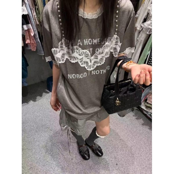 Áo thun chữ thêu ren đính hạt Duo Duo 60197