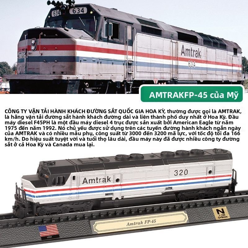 Mô hình tàu hỏa Amtrak FP45 tỷ lệ N 1:160 hợp kim chi tiết chân thực sưu tầm bán chạy