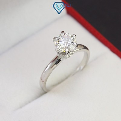 Nhẫn bạc nữ cổ cao đính Moissanite 7 ly kèm thẻ tra cứu, nhẫn cầu hôn sang trọng NNM0023 - Trang Sức TNJ