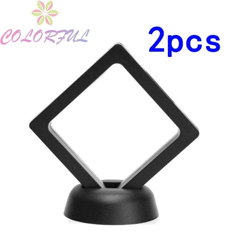 Coin Frame Penny Case Holder 2pcs Stand 90*90mm Black Display Floating