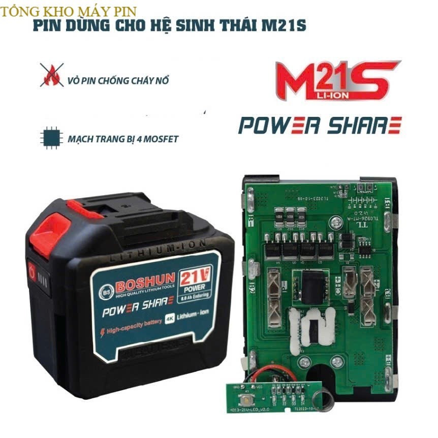 Pin Boshun mạch 15cell, 20 cell 4 mosfet, dòng xả cao ép tải tốt  có đèn báo pin -  máy khoan, máy m