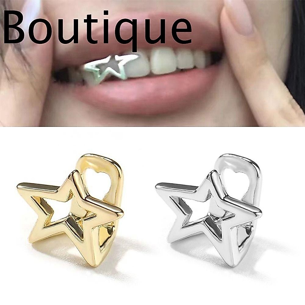 Hip Hop Grillz Răng Phong Cách Pentagon Ngôi Sao, Màu Vàng & Bạc, Trang Sức Cơ Thể