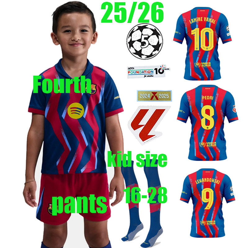 25 / 26 LAMINE YAMAL vải bóng đá BaRceLonas Bộ đồ trẻ em thứ tư (có quần) GAVI RAPHIHA KOUNDE LEWAND