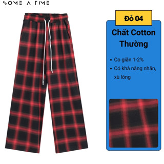  Quần Caro Màu Đỏ Noel Ống Rộng Nam Nữ Có Dây Rút Bọc Cao Su Chất Cotton Co giãn Nhẹ- Đỏ 04 