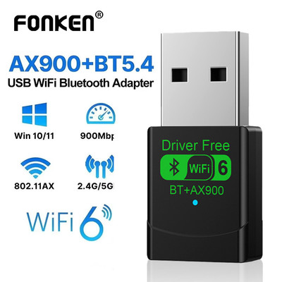 Fonken AX900 Wifi 6 Mini USB Dongle Card Mạng Bluetooth 5.4 Thu Dongle Cho Win 10 / 11 PC Băng tần kép 2.4G / 5Ghz