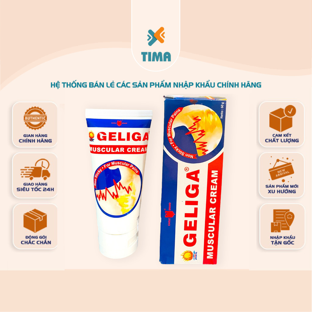 [COMBO 3 TUÝP] Kem Xoa Bóp Nóng Geliga Krim Otot 60gram Indonesia (Dạng Tuýp/Chất Kem)