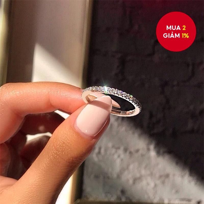 Nhẫn bạc cổ điển tối giản với đá zircon, kích thước điều chỉnh, món quà thanh lịch cho cả nam và nữ.