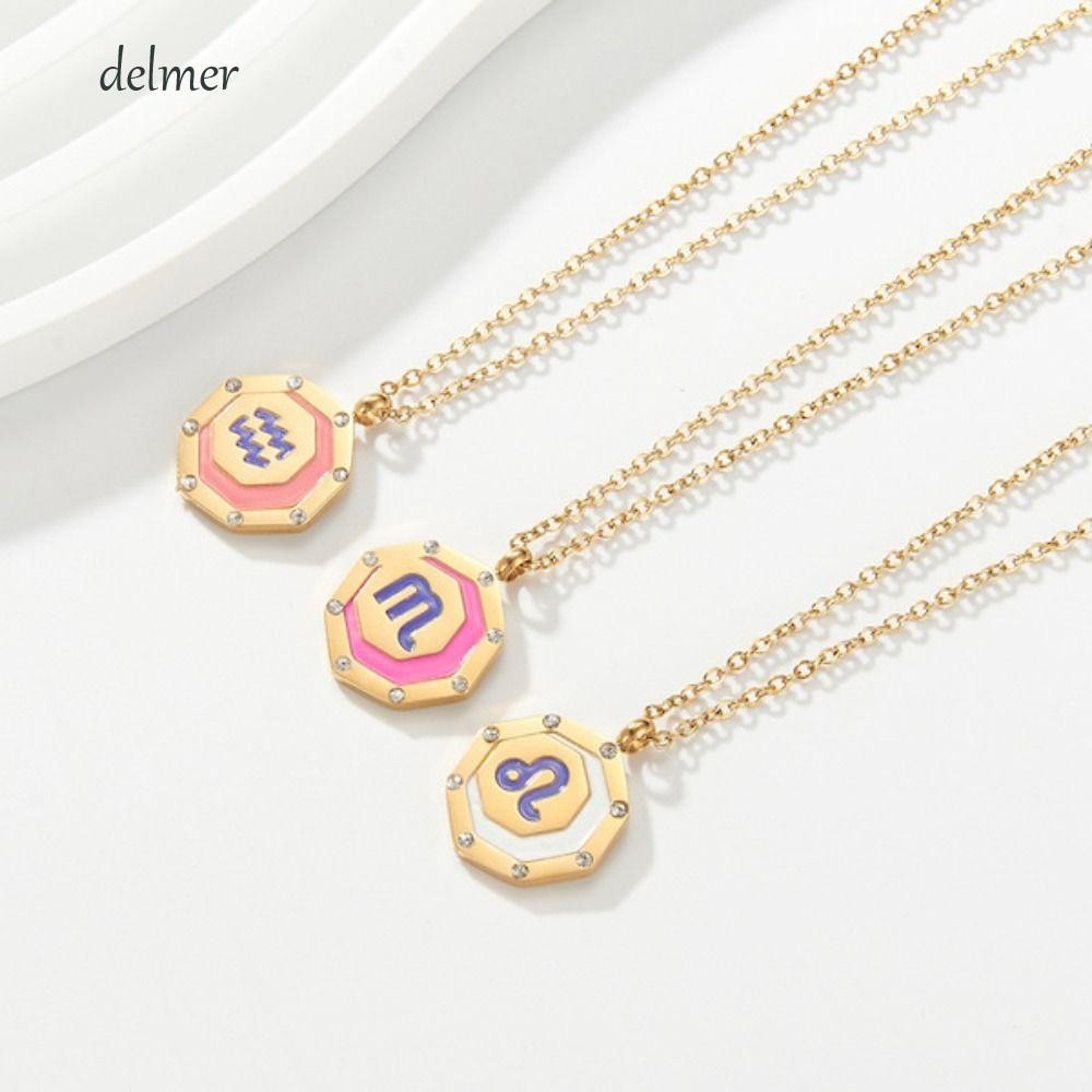 DELMER 12 Cung Hoàng Đạo Ký Mặt Dây Chuyền Vòng Cổ, Dây Thép Titan Phong Cách Đường Phố Chòm Sao Áo 