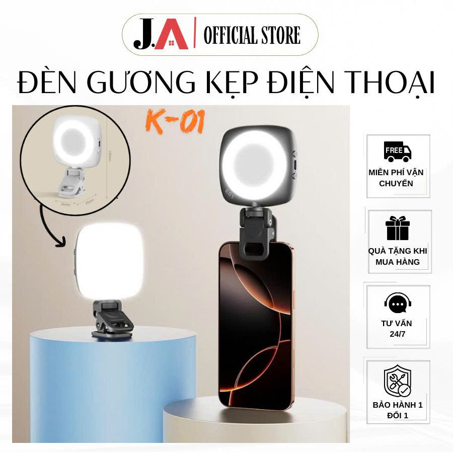 Đèn Gương Kẹp Điện Thoại K-01, Đèn Selfie Mini Ánh Sáng Tự Nhiên, Gắn Điện Thoại, Phù Hợp Livestream