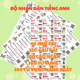  Bộ 200 Miếng Dán Chữ Tiếng Anh song ngữ Anh Việt Bổ Ích Dành Cho Bé   có mã quét file nghe  