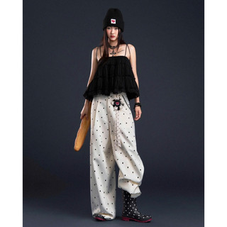  SoDópe.Club - Áo thun đen lưới hai dây và quần dài chấm bi phối ren đen Black Mist Top Echo Pants 
