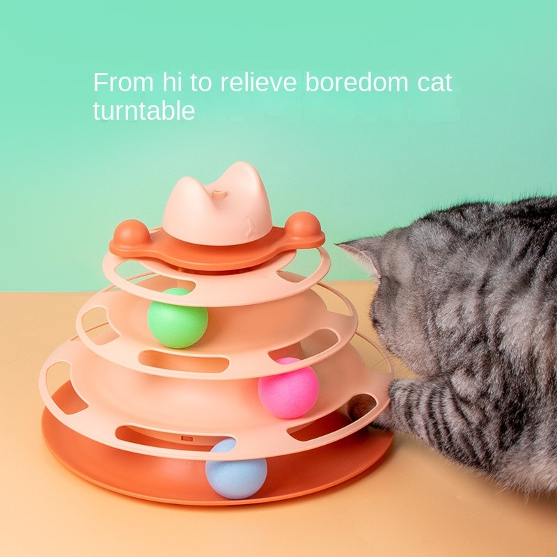 Four-Layer Space Tower Cat Turntable Dog Track Toy Feather Cat Teaser Cat Self-Hi Toy Pet Supplies D