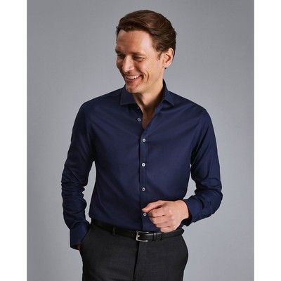 CHARLES TYRWHITT - Áo sơ mi nam tay dài Cutaway Collar Non Iron Twill_FON0540-NAV