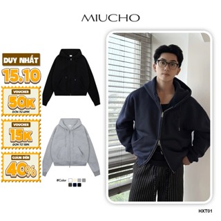 Áo hoodie zip nam trơn form boxy HXT01 Miucho Club vải nỉ bông dày dặn