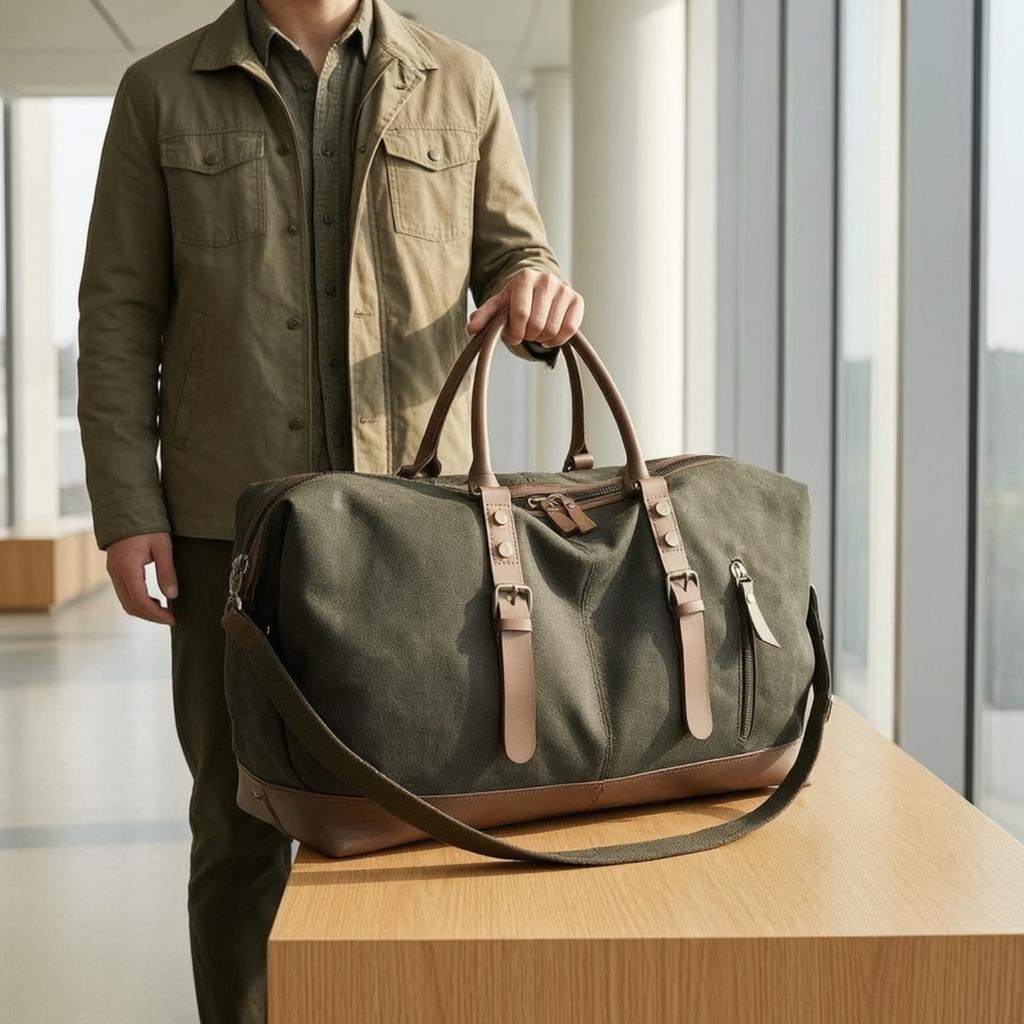 Túi vải Duffel Túi đeo vai có khóa kéo phía trước Túi Duffel