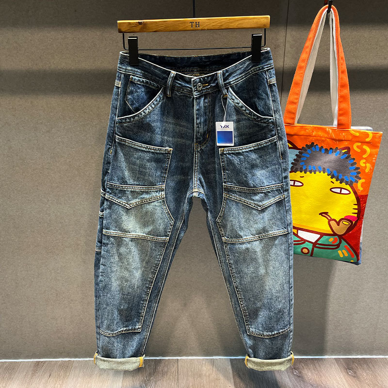 Ami Kaki Mỹ Retro Bố Harlan Chức Năng Quần Jean Nam Rời Thẳng Dạo Phố ins High Street