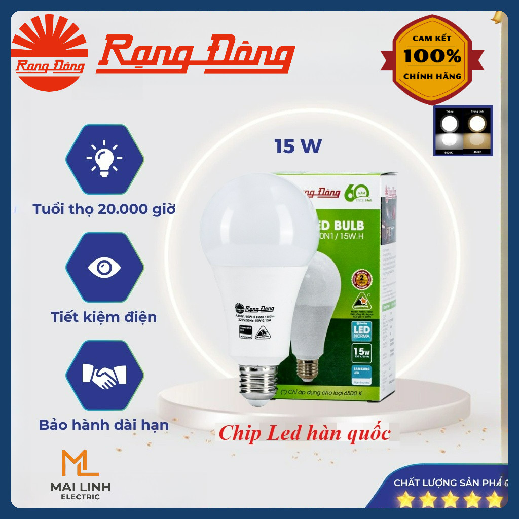 (Rạng Đông) Bóng đèn Led bulb Tròn 15W Đui E27, siêu sáng, tiết kiệm điện - MODEL Bulb-15W