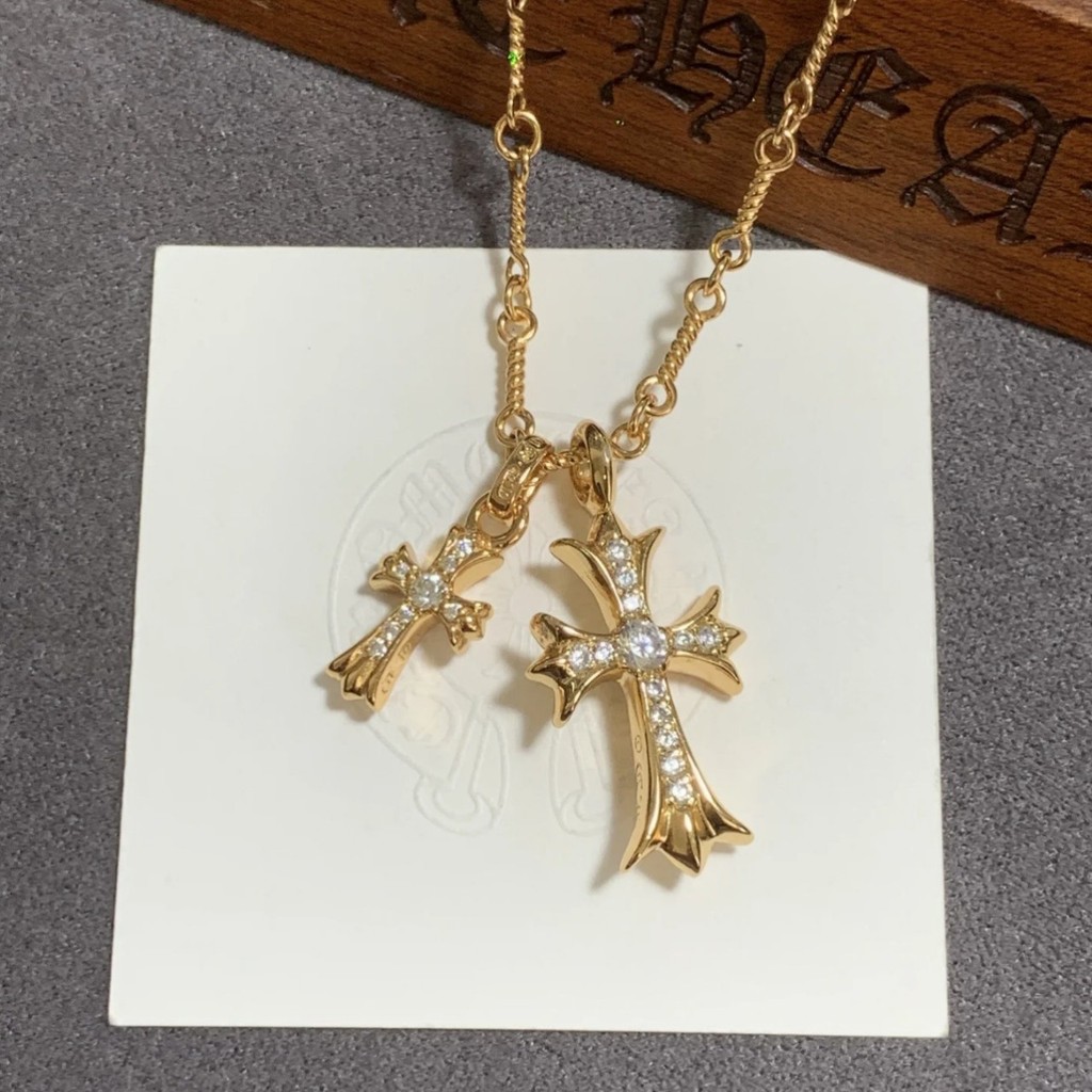 5BGT Chr***rts Cross necklace for both men and women, full diamond bamboo chain V Gold fashion colla