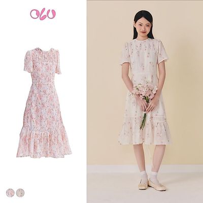 Đầm OLV kiểu cotton voan hoa chiết eo nhiều màu Rani và Pink Camelia thanh lịch nữ tính