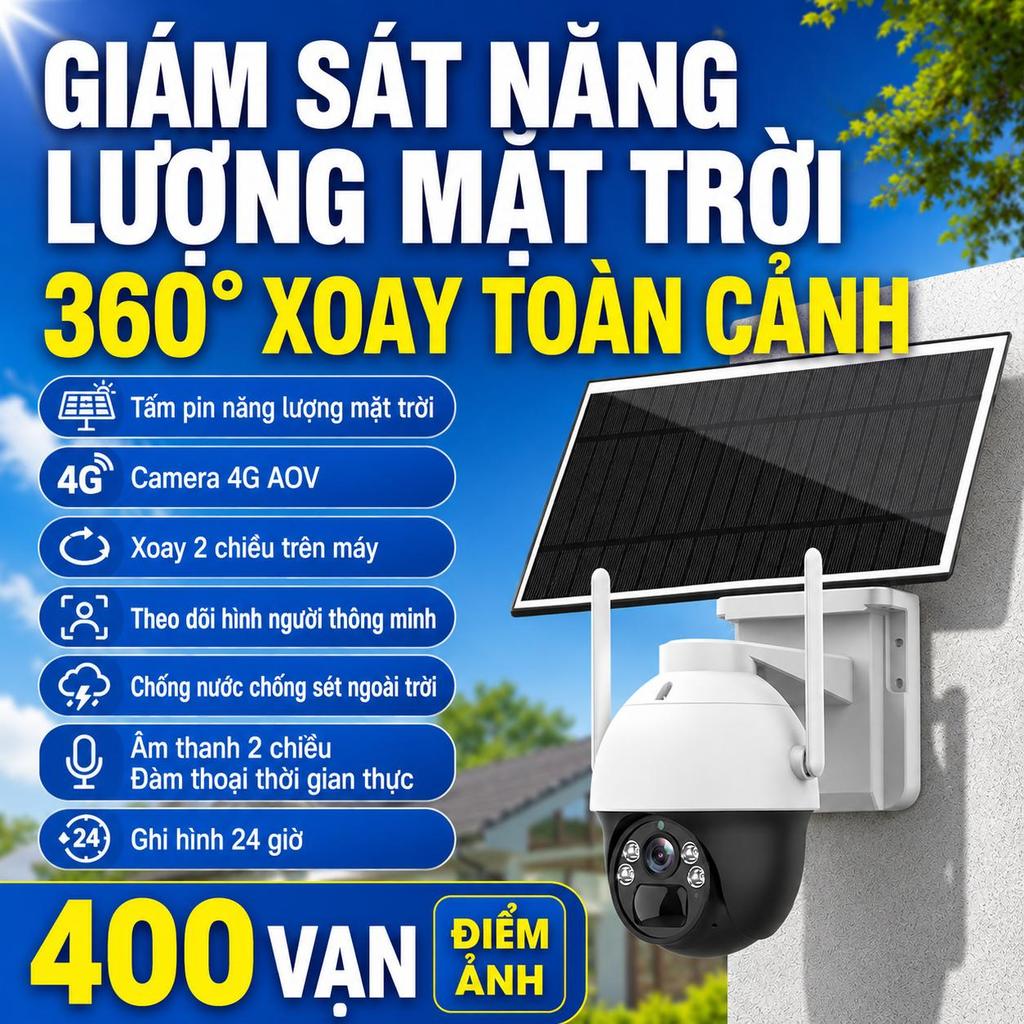 Camera Năng Lượng Mặt Trời Camera 4G Camera WiFi Camera Ngoài Trời Camera HD Bảo Hành 3 Năm