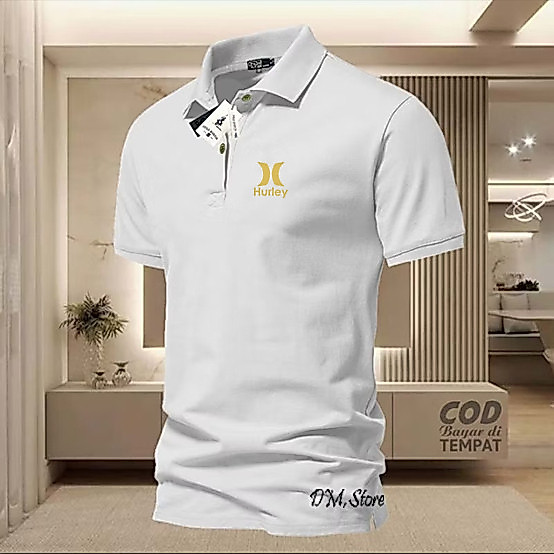 [polo] Áo thun COD Hurley Text Logo CollarPOLO GoldKiri Áo sơ mi cổ dành cho người lớn