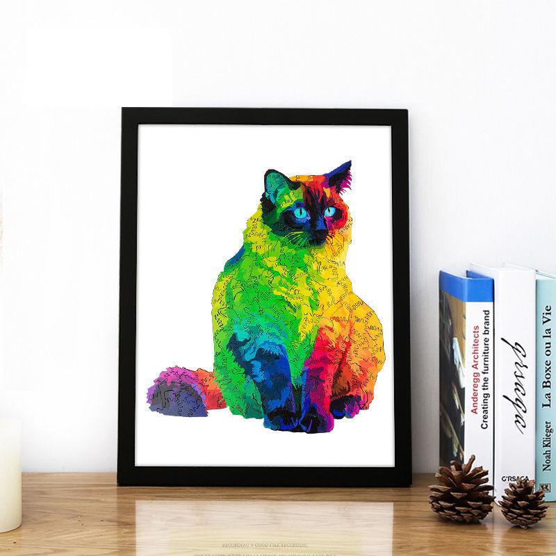 Khung ảnh ghép hình mèo cầu vồng, khung hình ghép không đều, khung ảnh treo tường retro 16inch