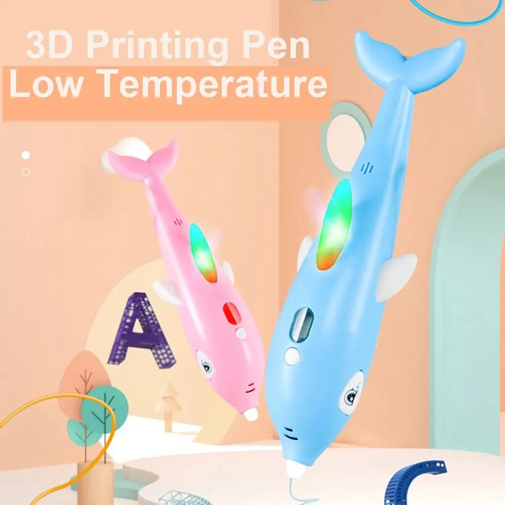 Bút in 3D DIY di động có dây tóc PCL Hình cá heo Bút 3D Sạc USB In Nhiệt độ thấp Bút vẽ trẻ em