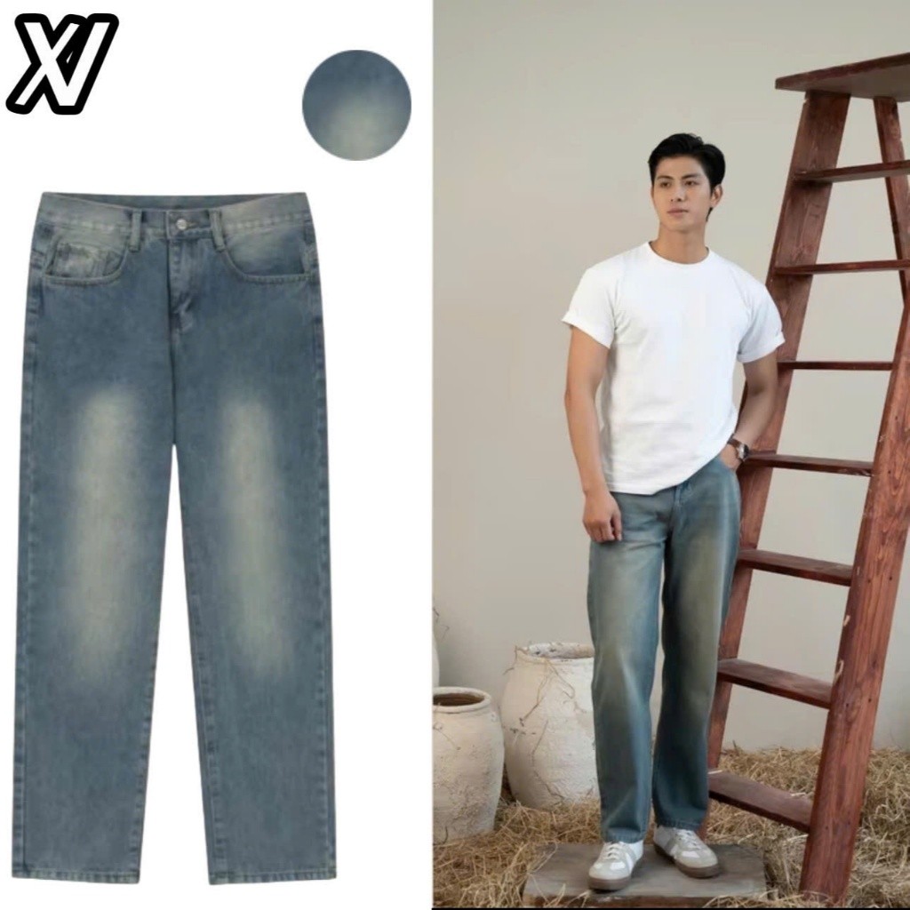 quần suông ống rộng Jean màu basic Menswear Nam Pants Jean Ong jean