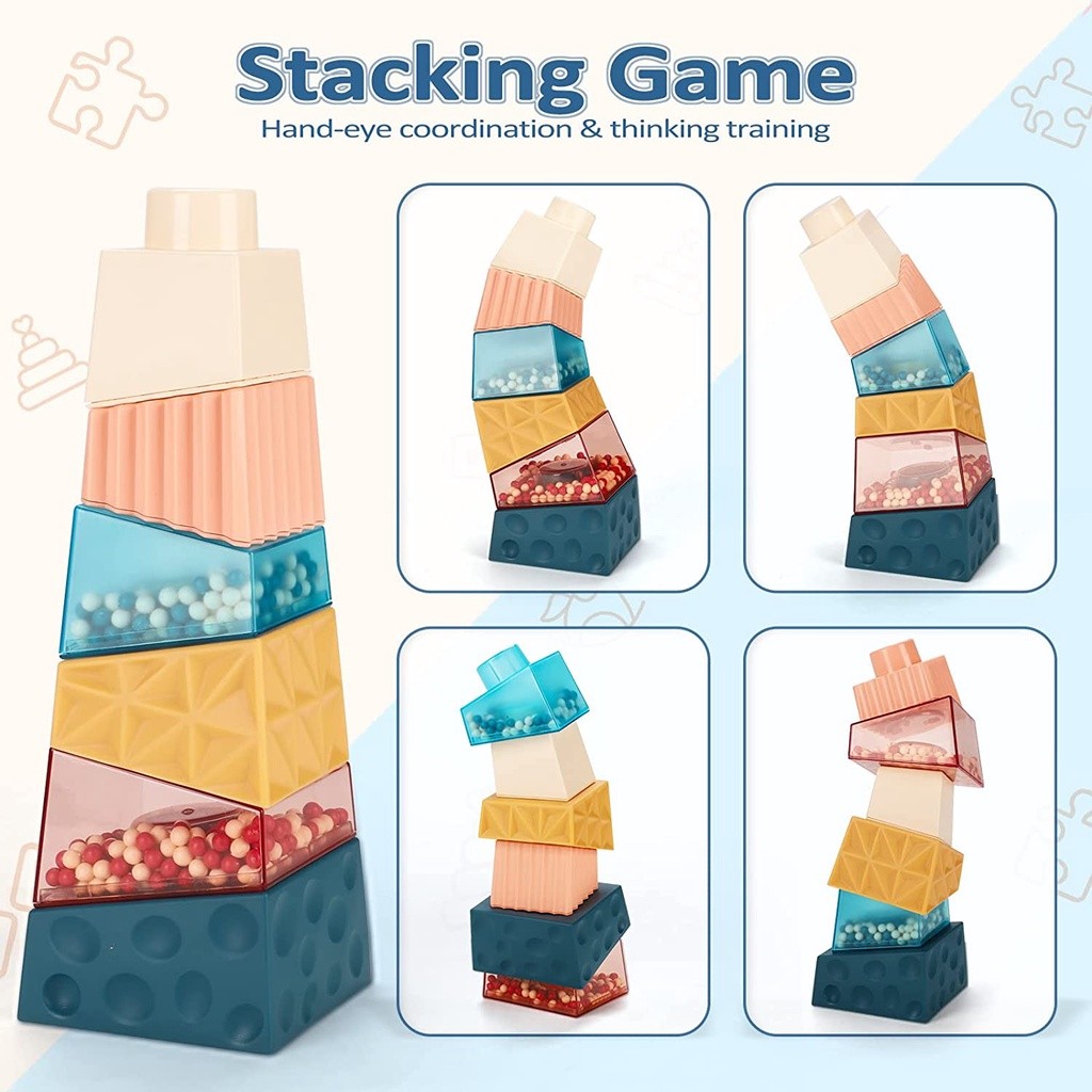 Early Educational Learning-6Pcs Baby Blocks Stacking Toys for Toddlers, Montessori Toys for Babies, 