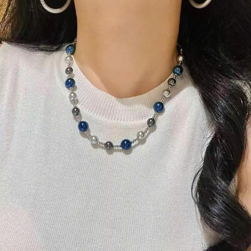    DAISYN   N1040 vòng cổ ngọc xanh coban xám sang trọng  dây chuyền ngọc trai nhân tạo  chuỗi hạt ngọc 